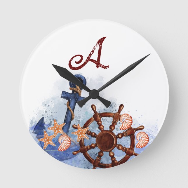 Nautical Beach Wedding Bridesmaid Gift Round Clock (Front)