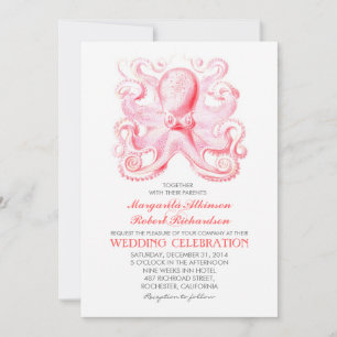 nautical beach wedding invitation with octopus