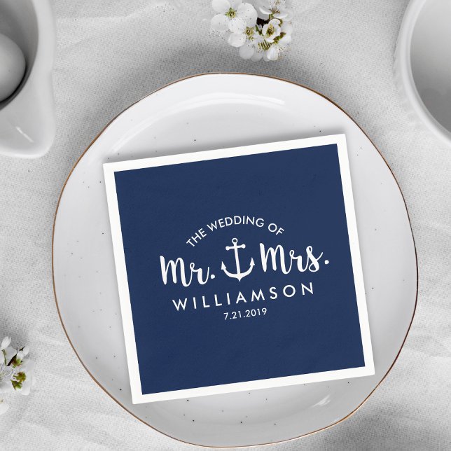 Nautical Beach Wedding Navy Blue Anchor Custom Napkin (Creator Uploaded)