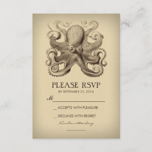 nautical beach wedding RSVP card with octopus