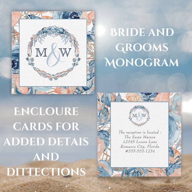 Nautical Beach Wedding Seashells  Starfish  Enclos Enclosure Card (Creator Uploaded)
