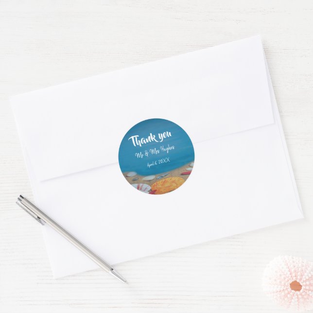 Nautical Beach wedding thank you Classic Round Sticker (Envelope)