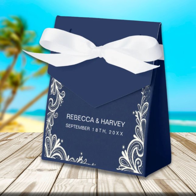 nautical beach white lace navy blue wedding favor box (nautical beach white lace navy blue wedding favor boxes)