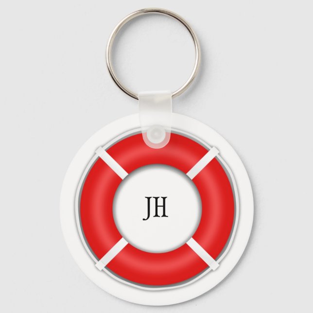 Nautical BeachBoat Life Preserver Optional Initial Keychain (Front)