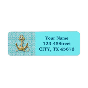 nautical beachy turquoise damask gold anchor