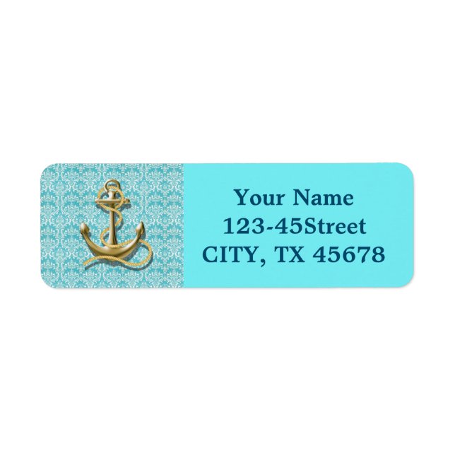 nautical beachy turquoise damask gold anchor (Front)