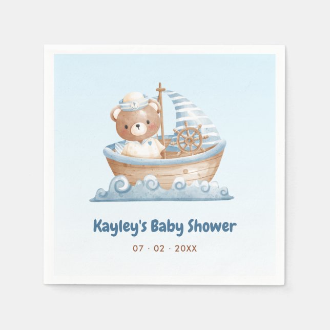 Nautical Bear Boy Baby Shower 1st Birthday Napkins (Front)