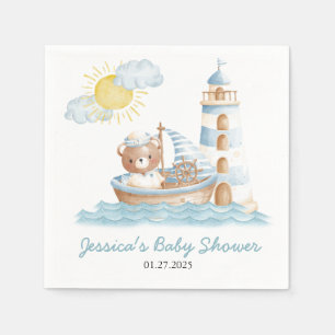 Nautical Bear Watercolor Boat Baby Shower Napkin