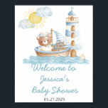 Nautical Bear Watercolor Boat Baby Shower Welcome Poster<br><div class="desc">The Nautical Bear Watercolor Boat Baby Shower Collection is a charming and whimsical theme perfect for celebrating a little sailor on the way. Featuring soft watercolor illustrations of a cuddly bear in a sailor hat, playful boat, and delicate waves, this collection brings a serene coastal vibe to any baby shower....</div>