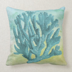 Nautical Beautiful and Elegant Coastal Blue Coral Throw Pillow