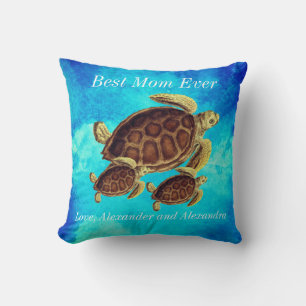  Nautical Best Mom Ever Sea Turtle Watercolor  Thr Throw Pillow