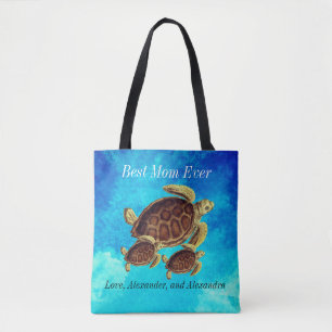 Nautical Best Mom Ever Sea Turtle Watercolor Tote Bag