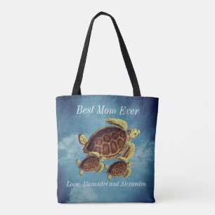 Nautical Best Mom Ever Sea Turtle Watercolor Tote Bag