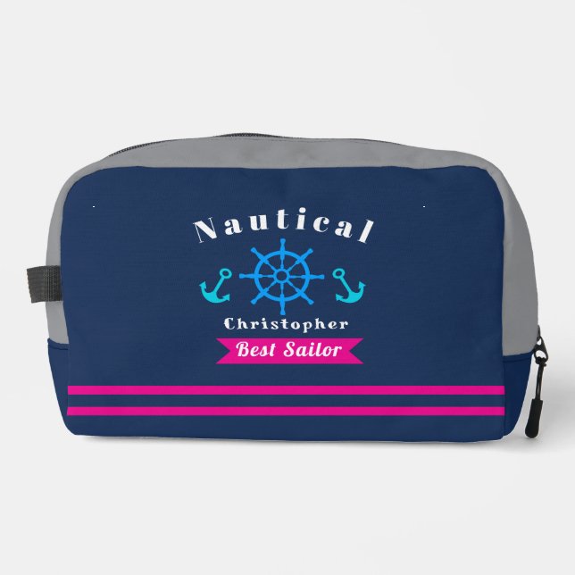 Nautical Best Sailor Navy Grey  Dopp Kit (Front)