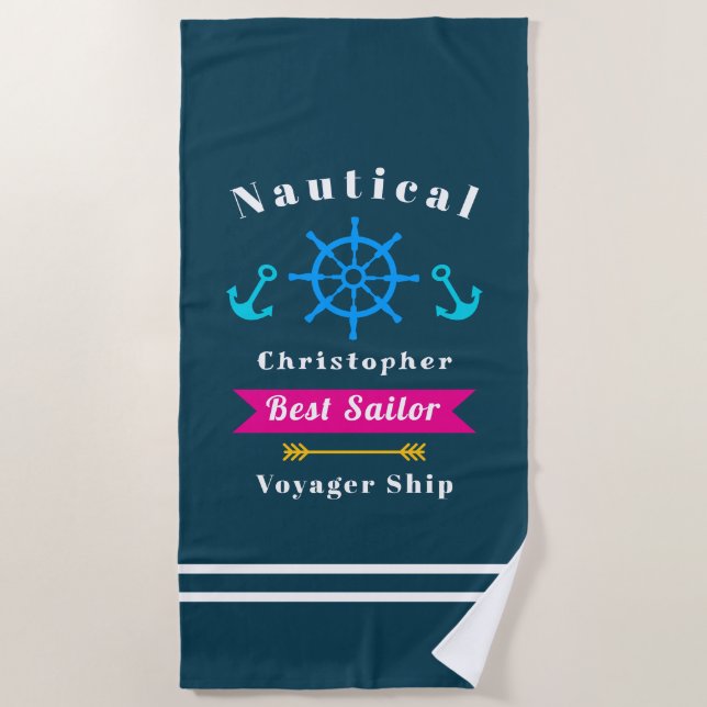  Nautical Best Sailor Teal Beach Towel (Front)