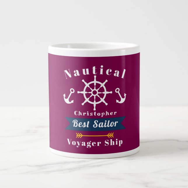  Nautical Best Sailor Wine Red Large Coffee Mug (Front)