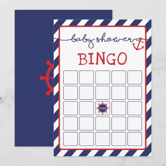 Nautical Bingo Baby Shower Game Navy Red Invitation (Front/Back)