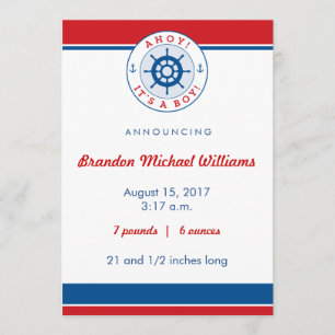 Nautical Birth Announcement, Boy Announcement