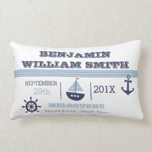 Nautical Birth Announcement Cushion For Boy