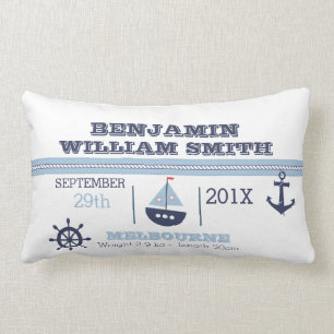 Nautical Birth Announcement Cushion For Boy