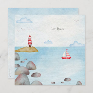 Nautical Birth Card With Sea & Fire Tower