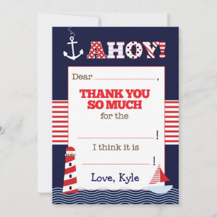 Nautical Birthday Fill In The Blank Thank You Note Card