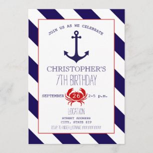 Nautical Birthday Party - Anchor + Crab Invitation