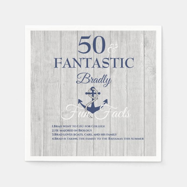 Nautical Birthday Party Navy Blue Fun Facts  Napkin (Front)