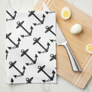 Nautical Black Anchor Pattern Kitchen Towel