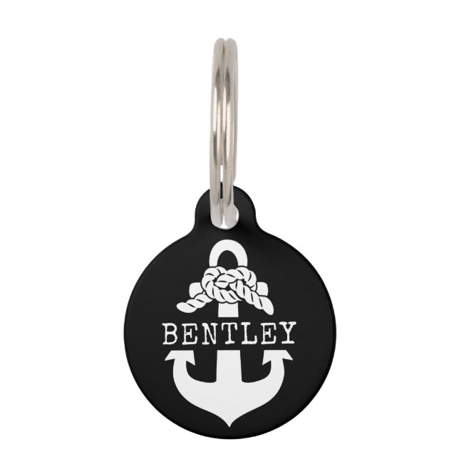 Nautical Black Anchor Personalized Name Pet Tag (Front)