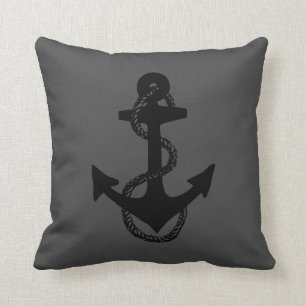 nautical black and grey ANCHOR + ROPE two-sided   Throw Pillow