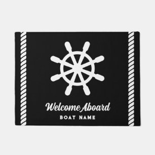 Nautical black and white Custom Boat Name Welcome  Doormat