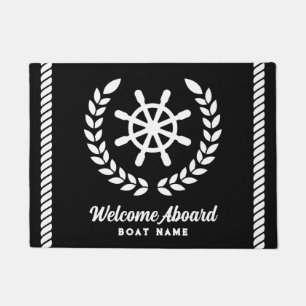 Nautical black and white Custom Boat Name Welcome  Doormat