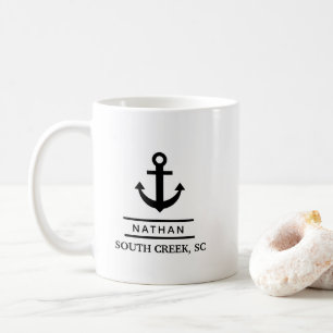 Nautical Black Custom Boat Name Coffee Mug