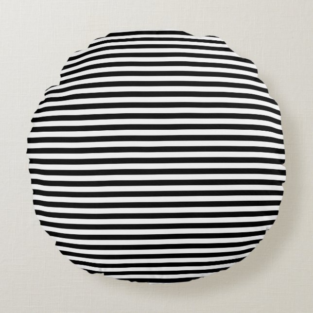 Nautical Black Stripes Round Pillow (Front)