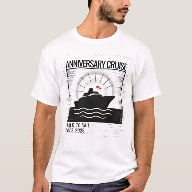 Nautical Black & White Anniversary Cruise Vacation T-Shirt (Front)