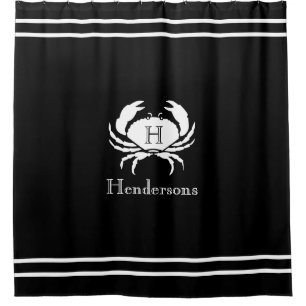 Nautical Black White Crab Monogram Name