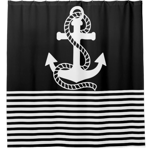 Nautical Black White Stripes and Black Anchor (Front)