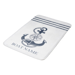 Nautical Blue Anchor Boat Name Bath Mat