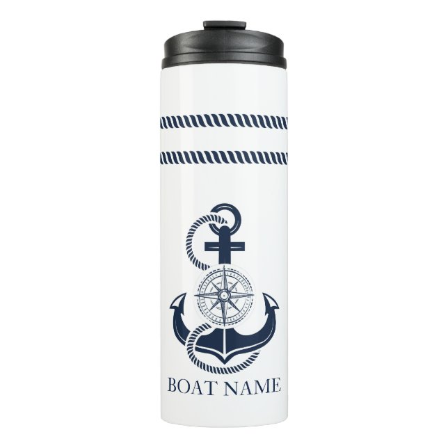 Nautical Blue Anchor Boat Name Thermal Tumbler (Front)