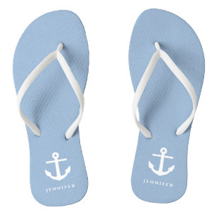 Nautical Blue Anchor Custom Name  Flip Flops