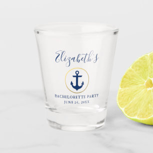 Nautical Blue Anchor Gold Ring Bachelorette Party Shot Glass