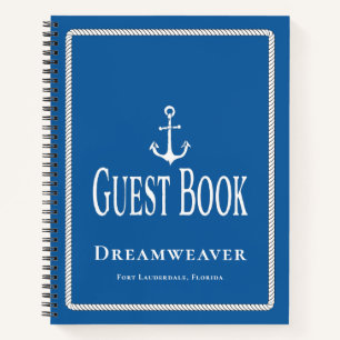 Nautical Blue Anchor Guest Book Boat Name