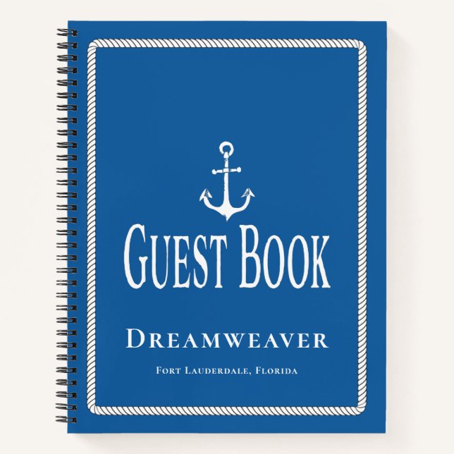 Nautical Blue Anchor Guest Book Boat Name (Front)