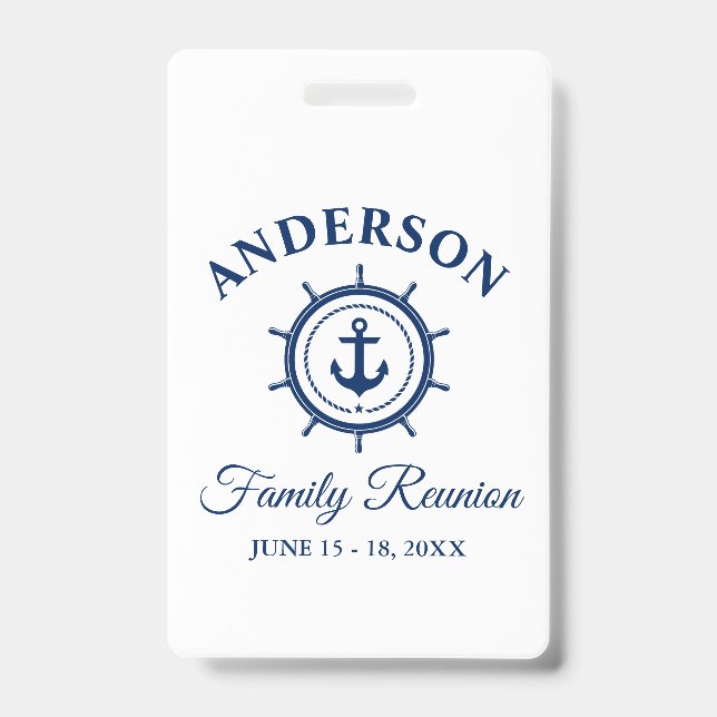 Nautical Blue Anchor Helm Family Reunion Badge (Front)