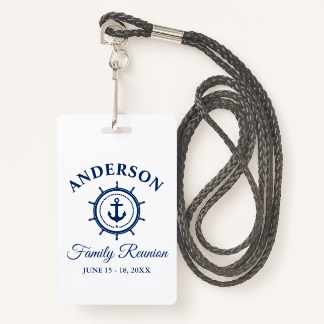 Nautical Blue Anchor Helm Family Reunion Badge (Front with Lanyard)