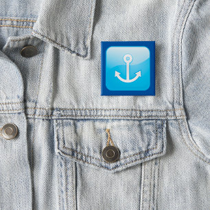 Nautical Blue Anchor Icon Modern Maritime  2 Inch Square Button
