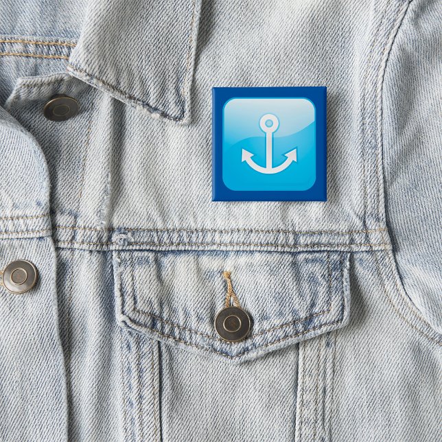 Nautical Blue Anchor Icon Modern Maritime  2 Inch Square Button (Creator Uploaded)