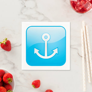 Nautical Blue Anchor Icon Modern Maritime  Napkin