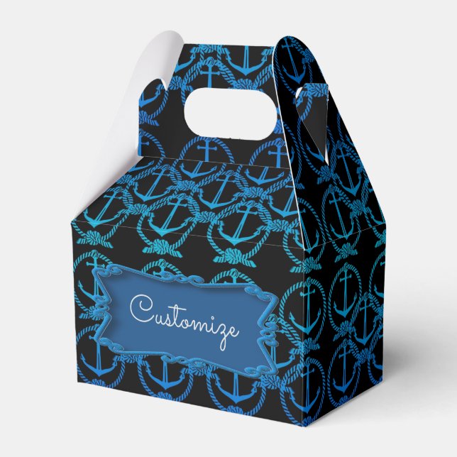 Nautical Blue Anchor Motif Gable Favour Box (Front Side)